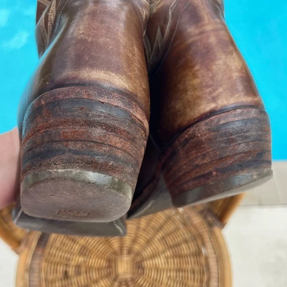 VINTAGE DAN POST chocolate brown leather western boots made in Spain - Picture 9 of 17
